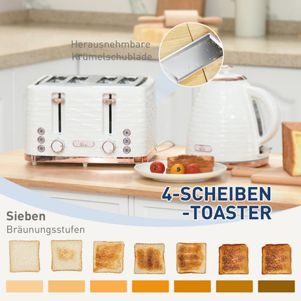 Toaster und Wasserkocher-Set, 7 Bräunungsstufen, Auftaufunktion