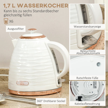 Toaster und Wasserkocher-Set, 7 Bräunungsstufen, Auftaufunktion