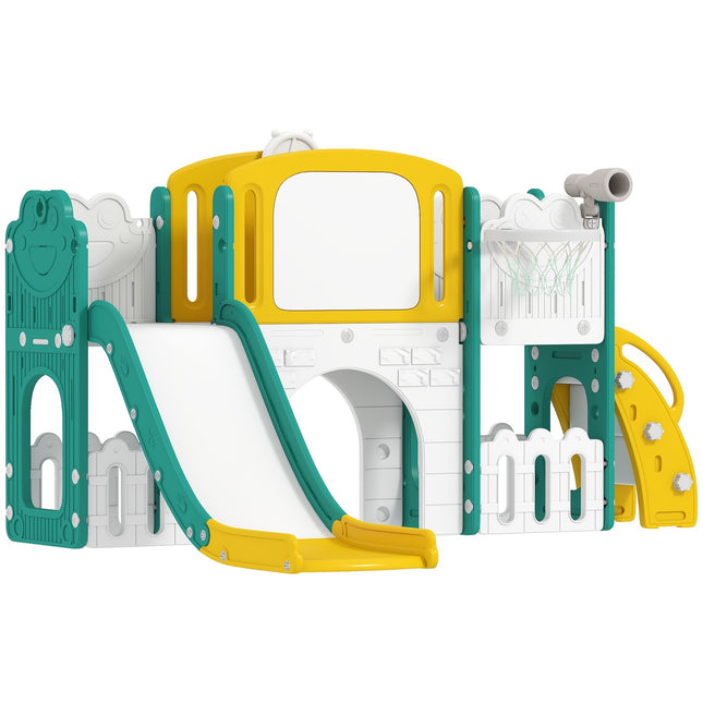 Kleinkind 7-in-1-Rutsch-Set mit Basketballkorb, drinnen/draußen