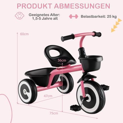 Kleinkinder-Laufrad mit verstellbarem Sitz, zwei Körben, Pink