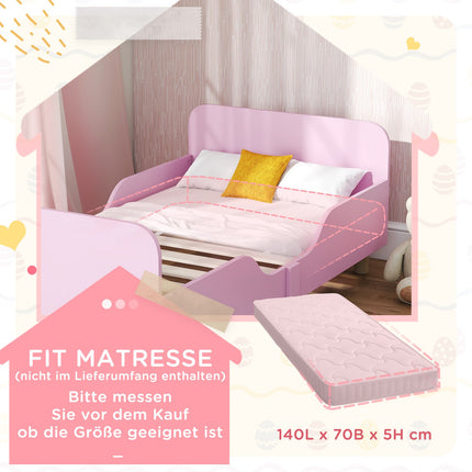 Kleinkinderbettgestell mit Rausfallschutz, Rosa MDF, 3-8 Jahre
