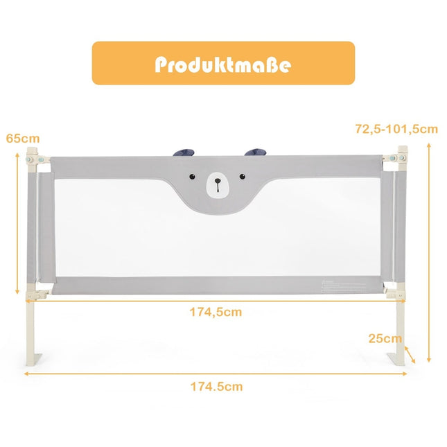 Kinderbettgitter, Höhenverstellbar, 175 cm, Grau
