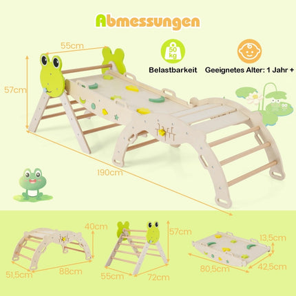 Kleinkind Kletterset mit Rutsche, Bogen & Rampe – Naturholz