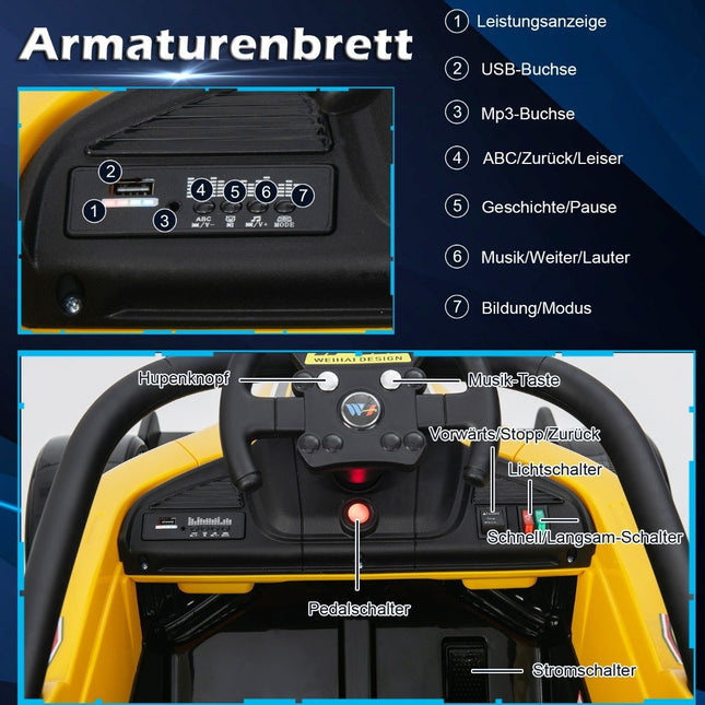 Elektroauto für Kleinkinder, 12 V, Kinderauto, elektrisches Rennauto für Kleinkinder mit Fernbedienung, Gelb