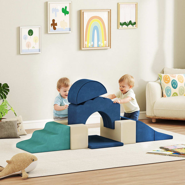 Toddler Foam Climbing Blocks Set, 7-Piece, Non-Slip, Dark Blue