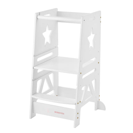 Toddler Learning Tower, Bamboo, 3-Level, Safety Rail, White