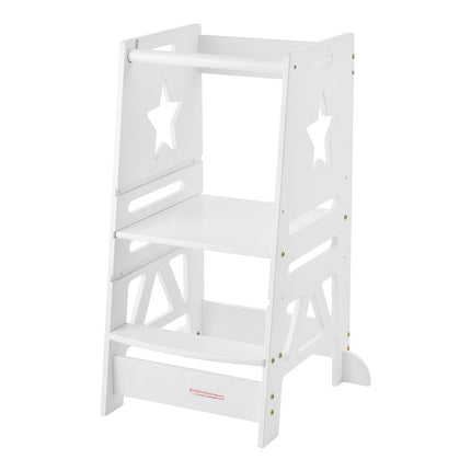 Toddler Learning Tower, Bamboo, 3-Level, Safety Rail, White