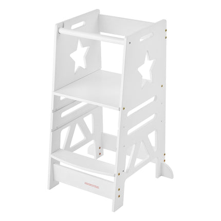 Toddler Learning Tower, Bamboo, 3-Level, Safety Rail, White