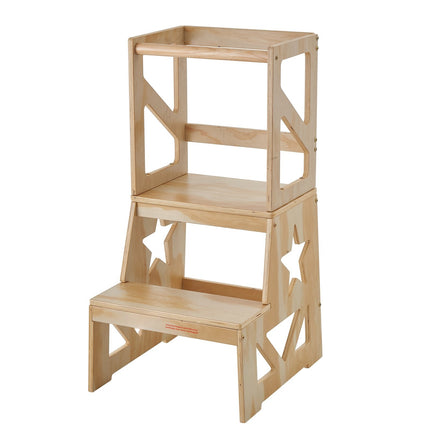 Toddler Learning Tower Step Stool, Pine Wood, Safety Rail