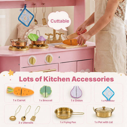 Toddler Play Kitchen with Stove, Oven and Range Hood Lights, Pink, Ages 3+