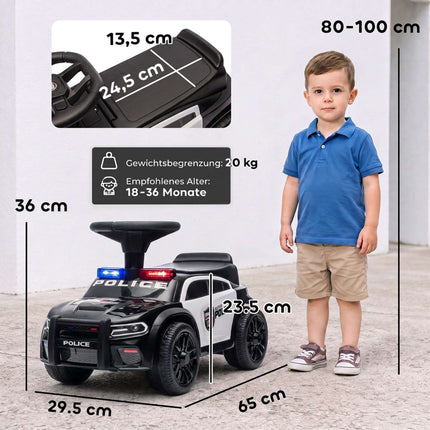 Toddler Police Ride-On Car with Music & Anti-Tip Design