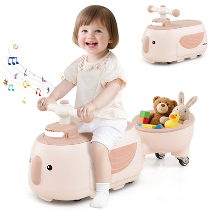 Toddler Ride-On Car With Trailer, Lights, Music, Storage
