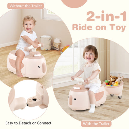 Toddler Ride-On Car With Trailer, Lights, Music, Storage
