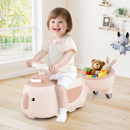Toddler Ride-On Car With Trailer, Lights, Music, Storage