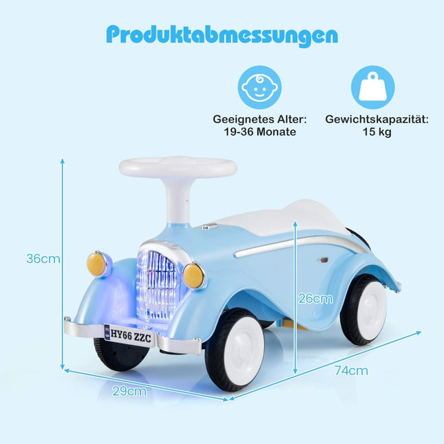 Kinderfahrzeug zum Draufsitzen mit Hupe, LED-Lichtern, Blau