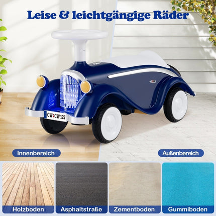 Kinder-Rutschauto mit Hupe, LED-Lichtern, Dunkelblau