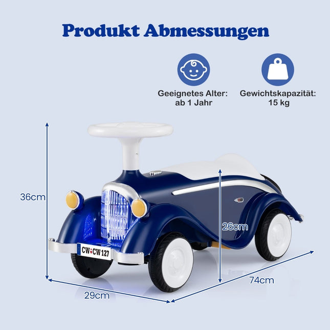 Kinder-Rutschauto mit Hupe, LED-Lichtern, Dunkelblau