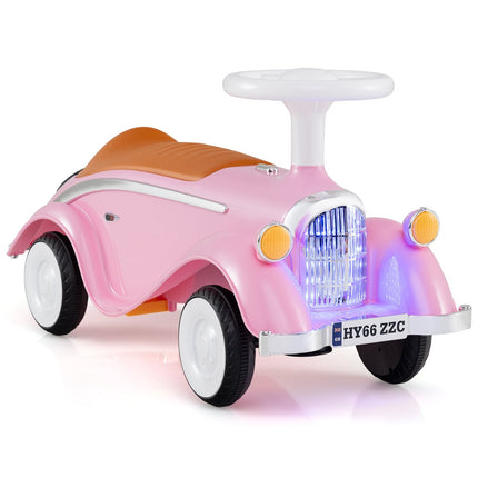 Kinder Rutschauto mit Hupe, LED-Lichtern, Stauraum, Rosa