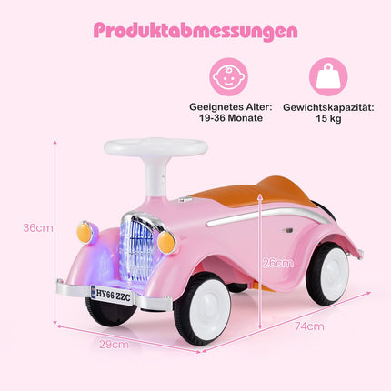 Kinder Rutschauto mit Hupe, LED-Lichtern, Stauraum, Rosa