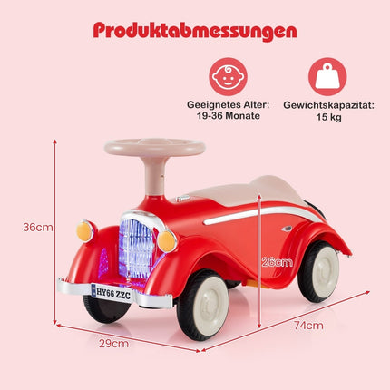 Kleinkind-Rutschauto mit LED-Lichtern und Hupe, Rot