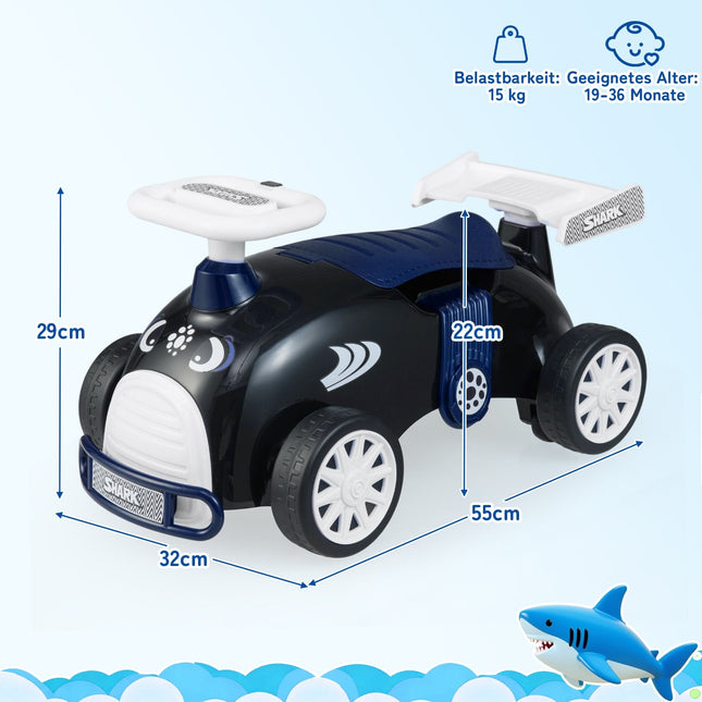 Kleinkinder-Rutschauto mit Musik & Stauraum – Haifisch-Design