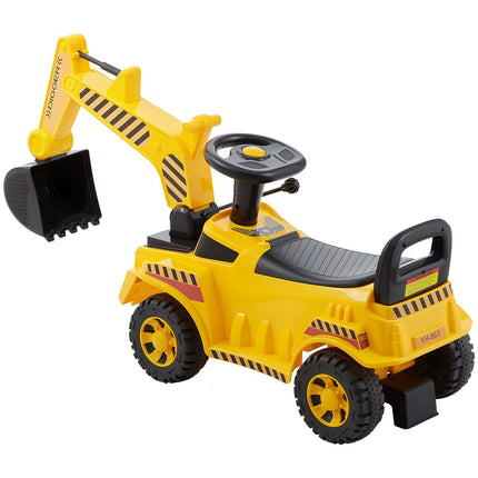 Toddler Ride-On Excavator Push Car, Helmet, Music, 55 lb