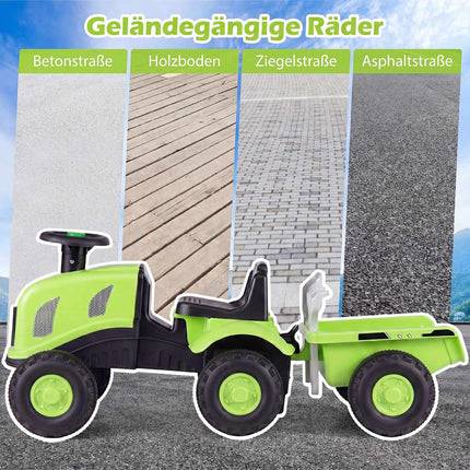 Toddler Ride-On Push Car with Trailer & Walker Toy, Green