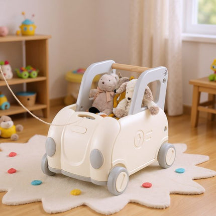 Kleinkind-Aufsitzbahnwagen mit Zugseil, Stauraum, Weiß