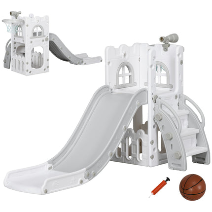 Kleinkinderrutsche 5-in-1 mit Basketballkorb, Grau, 70x177x92 cm
