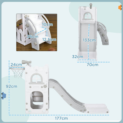 Kleinkinderrutsche 5-in-1 mit Basketballkorb, Grau, 70x177x92 cm
