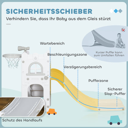 Kleinkinderrutsche 5-in-1 mit Basketballkorb, Grau, 70x177x92 cm