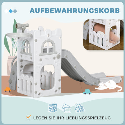 Kleinkinderrutsche 5-in-1 mit Basketballkorb, Grau, 70x177x92 cm