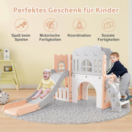 Kleinkinderrutsche 9-in-1-Spielset mit Basketballkorb, Rosa/Grau