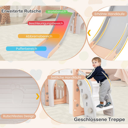 Kleinkinderrutsche 9-in-1-Spielset mit Basketballkorb, Rosa/Grau