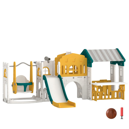 Toddler Slide and Swing Set 11-in-1 with Playhouse, Tunnel, Basketball Hoop