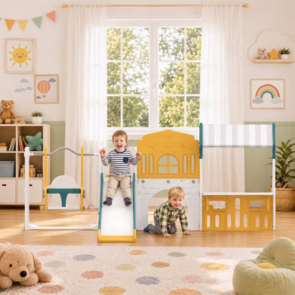 Toddler Slide and Swing Set 11-in-1 with Playhouse, Tunnel, Basketball Hoop