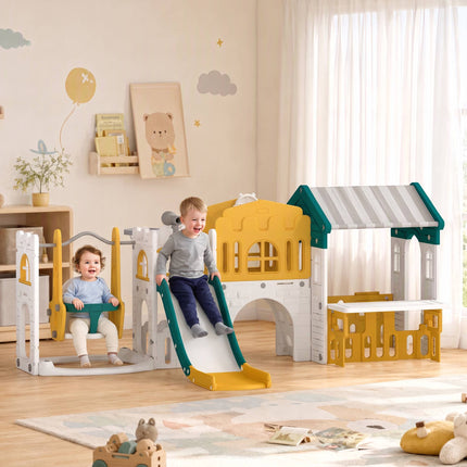 Toddler Slide and Swing Set 11-in-1 with Playhouse, Tunnel, Basketball Hoop