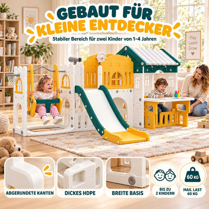 Toddler Slide and Swing Set 11-in-1 with Playhouse, Tunnel, Basketball Hoop