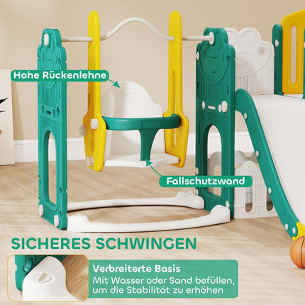 Kleinkind-Rutschbahn und Schaukel-Set mit Basketballkorb, Gelb/Grün