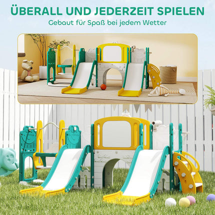Kleinkind-Rutschbahn und Schaukel-Set mit Basketballkorb, Gelb/Grün