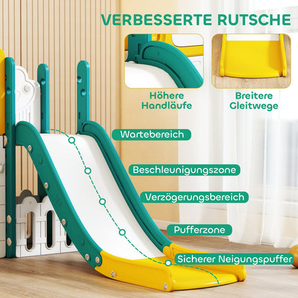 Kleinkind-Rutschbahn und Schaukel-Set mit Basketballkorb, Gelb/Grün