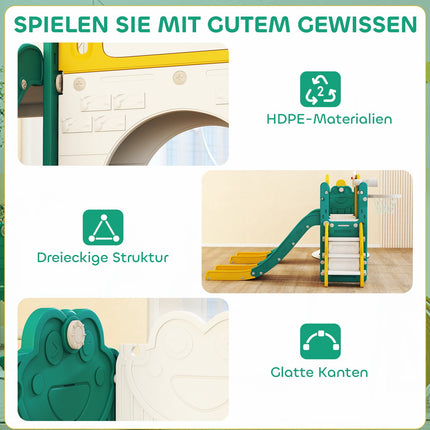 Kleinkind-Rutschbahn und Schaukel-Set mit Basketballkorb, Gelb/Grün