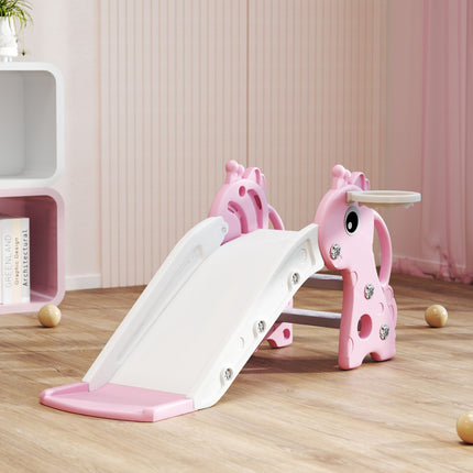 Kleinkinderrutsche mit Basketballkorb, Giraffendesign, Pink
