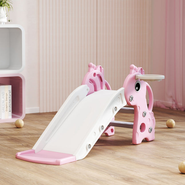 Kleinkinderrutsche mit Basketballkorb, Giraffendesign, Pink