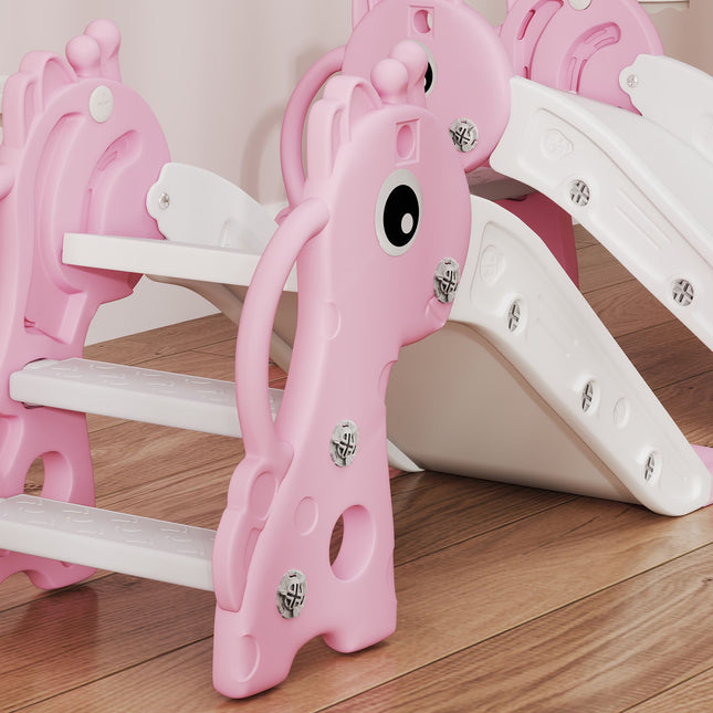 Kleinkinderrutsche mit Basketballkorb, Giraffendesign, Pink