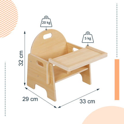 Toddler Stool with Table Attachment, Natural Wood