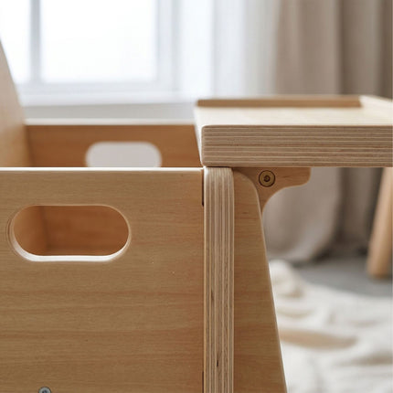 Toddler Stool with Table Attachment, Natural Wood