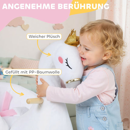 Kleinkind Schwan-Schaukelpferd mit Schlaflied, weiche Füllung, Holzrahmen