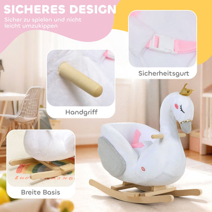 Kleinkind Schwan-Schaukelpferd mit Schlaflied, weiche Füllung, Holzrahmen