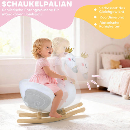 Kleinkind Schwan-Schaukelpferd mit Schlaflied, weiche Füllung, Holzrahmen